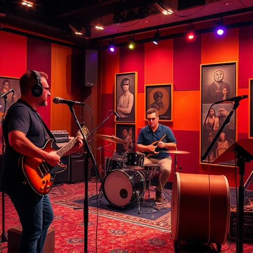 A band actively recording a live session within EchoSound Studios, showcasing the vibrant atmosphere and professional equipment in use.