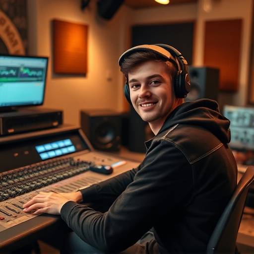 Marcus Holloway, the founder of EchoSound Studios, working at a mixing console in the studio's early days.